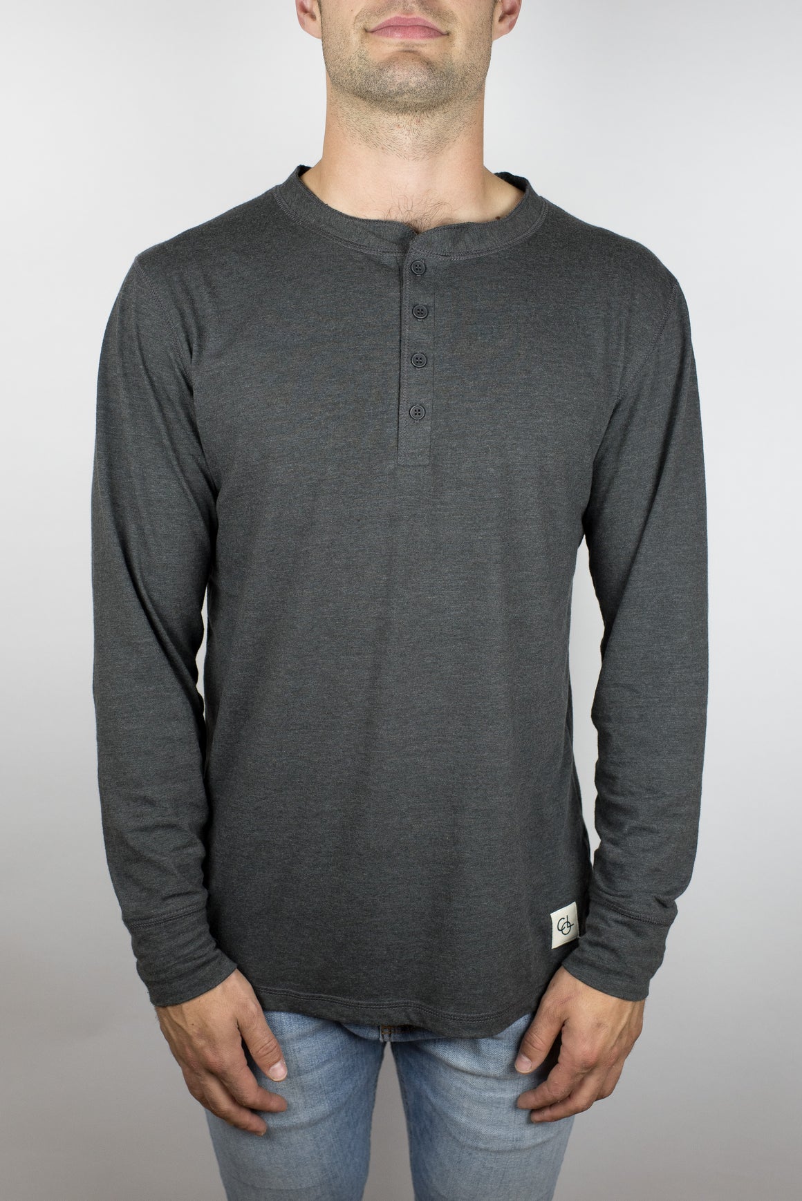 The Ignition Long Sleeve Henley in Heather Grey